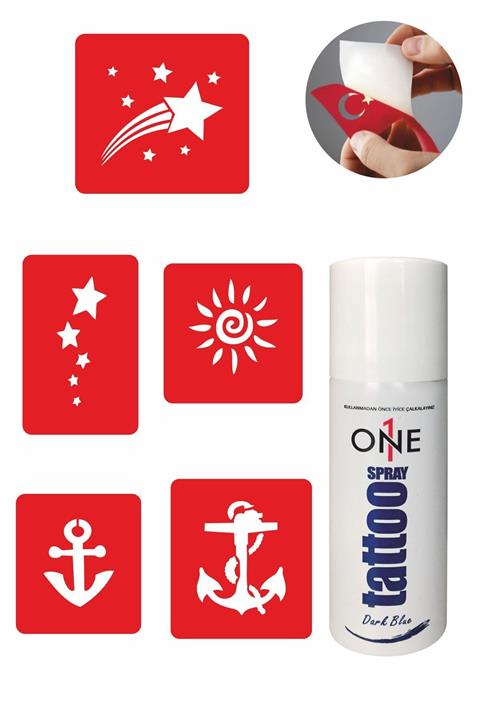 ONE SPRAY TATTOO Denizci Dövme Seti Dark Blue Sprey ve 5 Desen 7701725