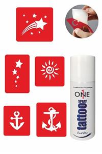 ONE SPRAY TATTOO Denizci Dövme Seti Dark Blue Sprey ve 5 Desen 7701725