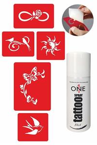 ONE SPRAY TATTOO Kırlangıç Güneş Dövmesi Siyah Tattoo Sprey Ve 5 Adet Geçici Dövme Deseni Seti