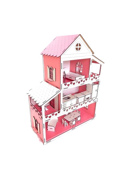 Meda Tasarım Oyuncak Ahşap Ev - 18 Parça Eşyalı