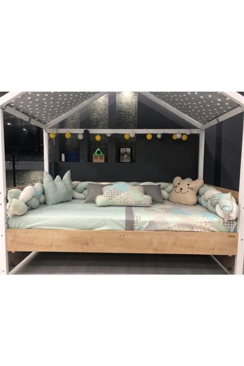 Mini Baby 3'lü Örgülü Yeşil Montessori Bebek Çocuk Uyku Seti 90x190