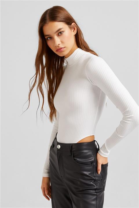 Bershka Fitilli Teknik Kumaşlı Dik Yaka Uzun Kollu Body