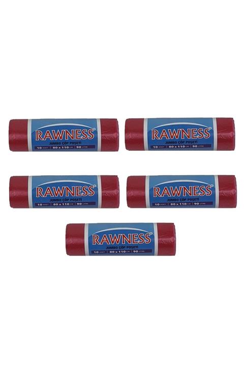 RAWNESS Jumbo Boy Çöp Poşeti Kırmızı 10 Lu 5 Rulo 80 X 110 Cm 350 Gr
