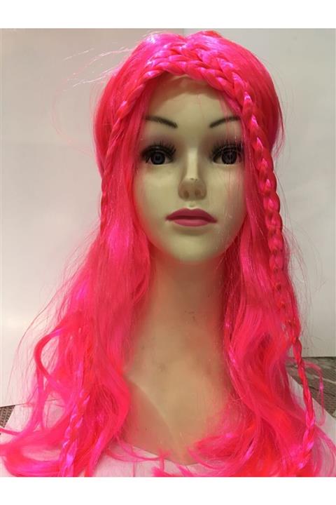 depomnet Örgülü Takma Peruk Uzun Saç Pembe
