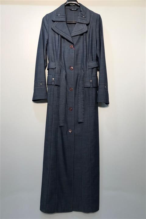 BERRİNMİLLA Kadın Mavi Kot Belden Kuşaklı Bağlamalı Spor Tesettür Pardesü