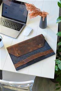 dk leather Unisex Kahve Amon Hakiki Deri Ve Keçe Macbook Pro 13 Inc/ Macbook Air 13.3 Inc/surface Kılıf Çanta