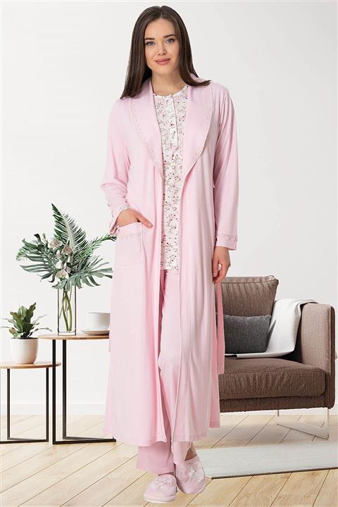 ByLohusa Kadın Büyük Beden Sabahlıklı Pijama Takımı 5510