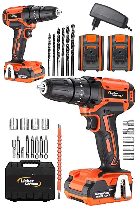 Lieber German Teknoloji 58 V 8 Ah Siexpi Motor Bakır Sargı Çelik Aksam Profesyonel Çift Akülü Vidalama Matkap