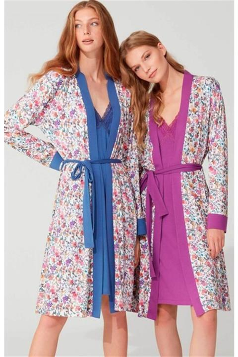 Feyza Kadın Mor Sabahlıklı Gecelik Takımı