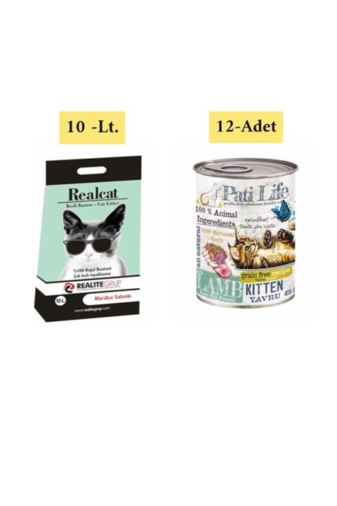 Real Cat Realcat Kedi Kumu Marsilya Sabunlu 10 Lt.+ Pati Life 12'li 415 Gr Yavru ( Kuzu Etli ) Kedi Maması