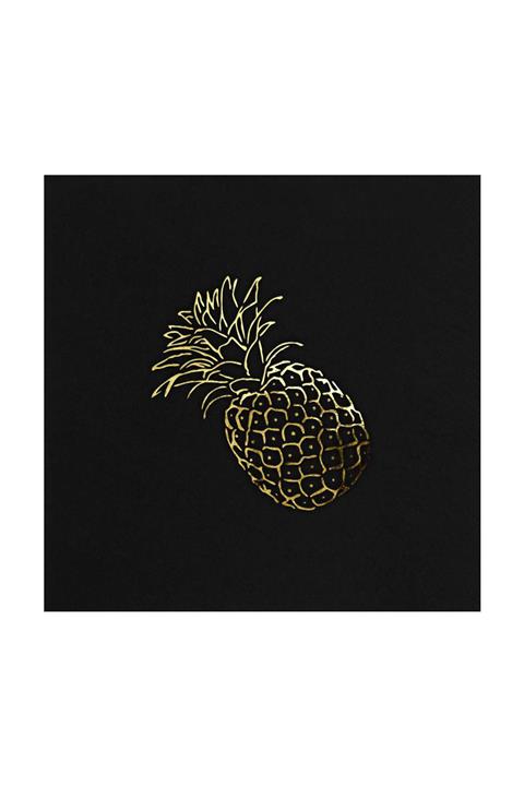 Story Altın Varak Ananas Desenli 16'lı Siyah Renkli Kağıt Peçete 33 X 33 Cm