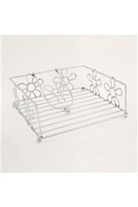 çilekev Fame Kitchen Dekoratif Krom Kaplı Metal Çiçek Desenli Peçetelik