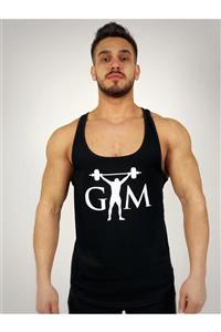 BLACK Erkek Siyah Gym Baskılı Fitness Atleti