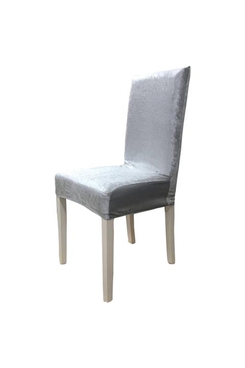 HAKSEVER HOME Lastikli Kadife Sandalye Kılıfı/ Sandalye Örtüsü 6li Açık Gri