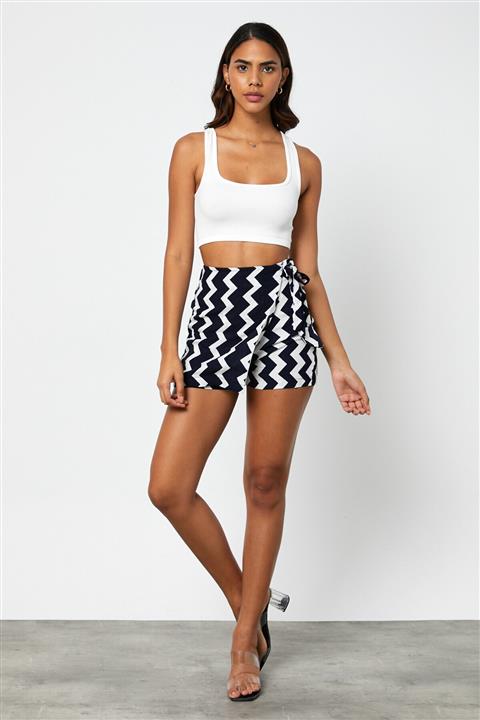 MRS.MODA Kadın Zikzak Desenli Lacivert Şort Etek