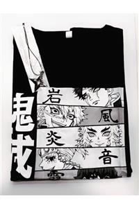 Gökhan Club Unisexs Siyah Anime Kimetsu No Yaiba T-shirt Kombin