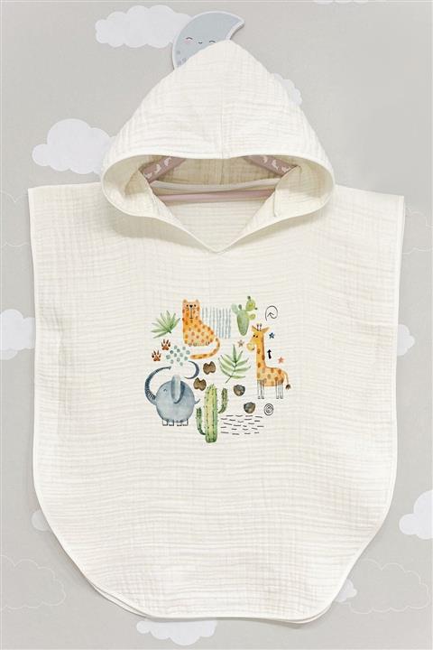 BabyLimon Animals 4 Kat Müslin Kapüşonlu Panço - For Baby Serisi