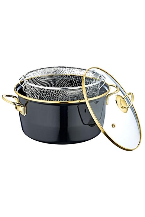 OMS PASLANMAZ Oms Emaye Kızartma Tencere Siyah 22 Cm