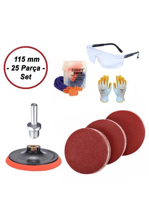 ZUBİZUBİ 115 Mm Cırt Zımpara Seti + Iş Güvenlik Ekipmanları (25 Parça)