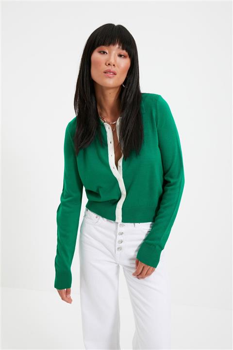 TRENDYOLMİLLA Yeşil Biye Detaylı Triko Hırka TWOAW22HI0182