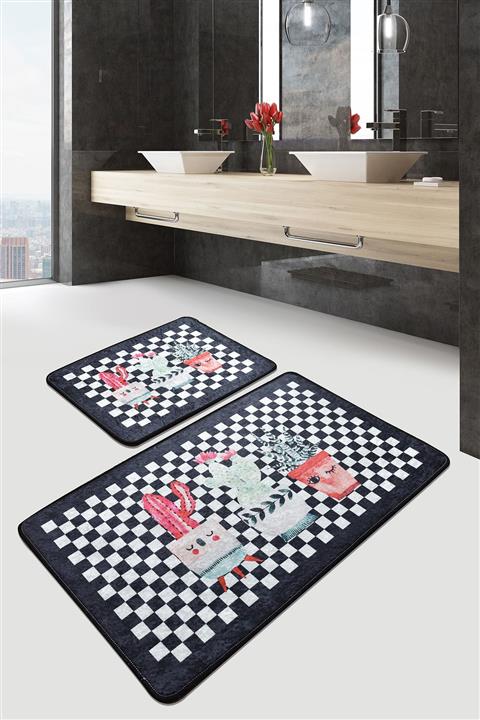 Chilai Home Black Happy House Djt 2 Li Set Banyo Halısı Paspas Seti