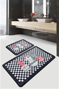 Chilai Home Black Happy House Djt 2 Li Set Banyo Halısı Paspas Seti