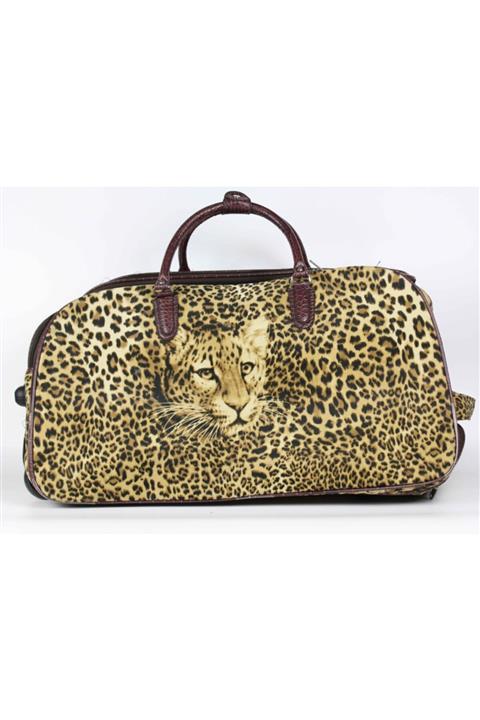 Öykü Leopar Desenli Çekçekli Büyük Seyahat Çantası