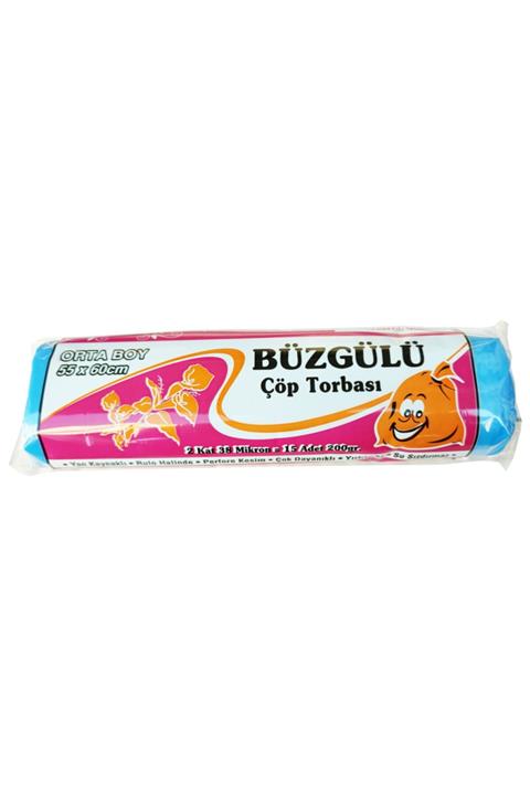 KAZANÇ Büzgülü Mavi Orta Boy 55x60 cm Çöp Torbası Poşeti - 15 Adetlik 3 Rulo / Koli