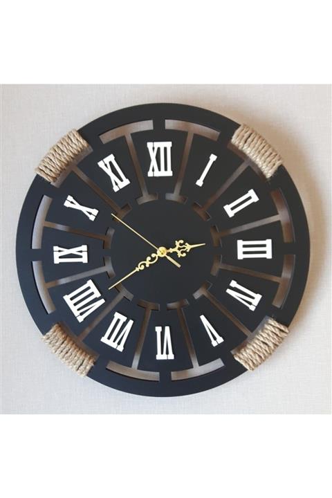 HMA TASARIM Dekoratif Ahşap Hasır Ipli Roma Rakamlı 3d Duvar Saati