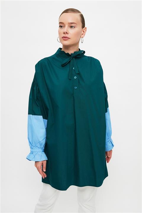 Trendyol Modest Yeşil Renk Panelli Bağlama Detaylı Tesettür Tunik TCTSS21TN0304