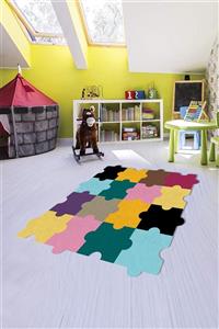 Decomia Home Dijital Baskılı Kaymaz Taban Yıkanabilir Puzzle Desenli Renkli Çocuk Odası Halısı-d9031