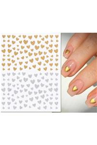 Byken Gold Ve Gümüş Karışık Kalp Tırnak Sticker, Nail Art, Tırnak Tattoo