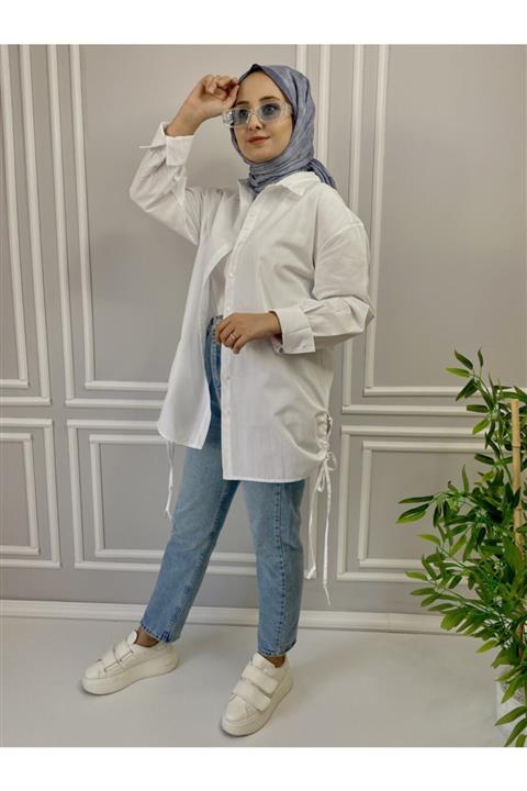 HKD DESIGN Büzgülü Beyaz Gömlek