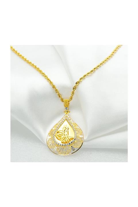 Bilezikci Taşlı Damla Tuğralı 14 Ayar Altın Kolye