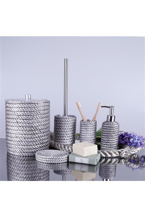 By Selim Rope 5 Parça Polyester Banyo Seti - Gümüş