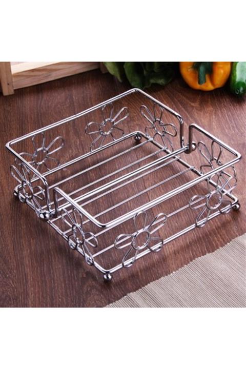 çilekev Krom Kaplı Metal Çiçek Desenli Dekoratif Şık Peçetelik