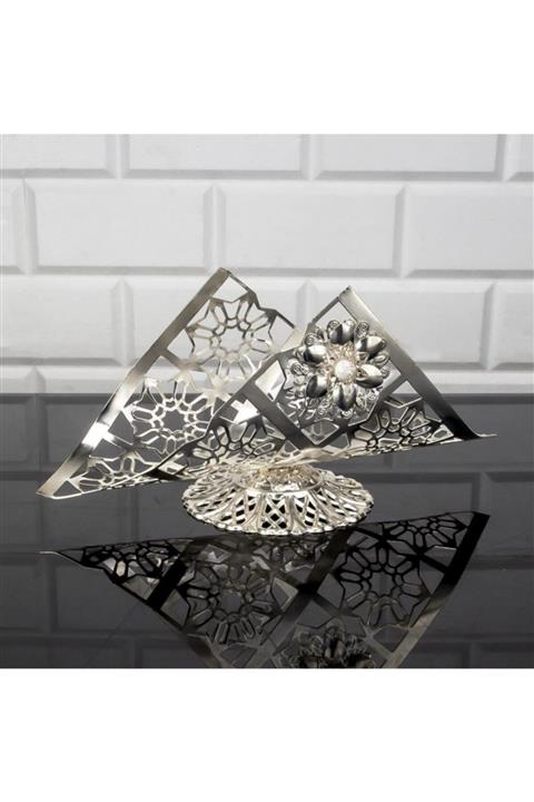çilekev Gümüş Üçgen Dekoratif Çiçekli Peçetelik