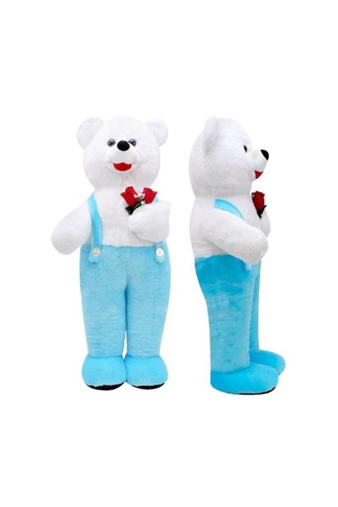 Selay Oyuncak Mavi Çiçekli Tulumlu Ayakta Duran Büyük Peluş Ayıcık 115 cm