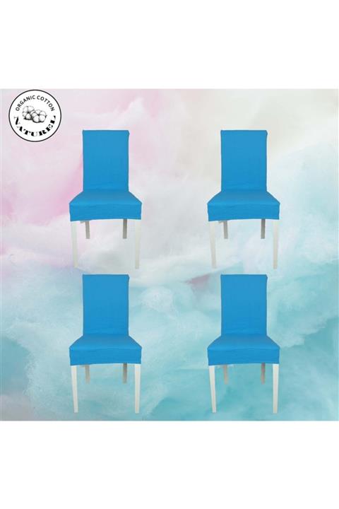 Cdr Home Pamuklu Fransız Streç Kumaş Sandalye Kılıfı Turkuaz Rengi - 4 Adet