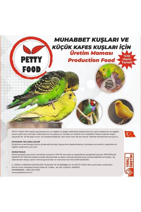 Petty Muhabbet Kuşları Ve Küçük Kafes Kuşları Için %10 Taneli Üretim Maması 5 Kg
