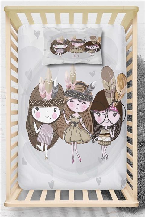 Osso Halı Osso Sevimli Bohem Kızlar 3d Desenli Lastikli Bebek Çarşaf Takımı 70x140 cm