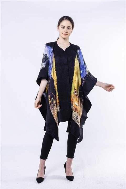 Nomads Felt Kadın Siyah Van Gogh Cafe Terrace İpek Keçe Panço