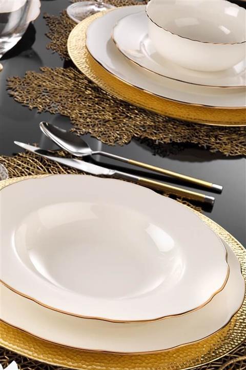 Kütahya Porselen Bakır File Bone Olympos Yemek Takım 24 Parça 6 Kişi
