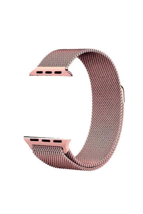 Apple Watch 40 Mm Uyumlu Hasır Metal Kordon Kayış Kılıf Rose Renk + Popsocket