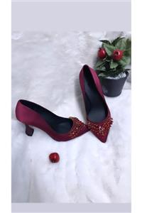 LADİESHOE Kadın Bordo Topuklu Kadın Ayakkabı