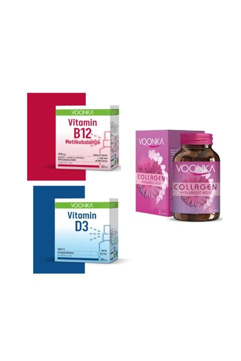 Voonka Collagen Hyaluronic Acid Kolajen 32 Tablet + Vi tami n B12 Meti lkobalami n 20 Ml+vitamin D3 20 Ml