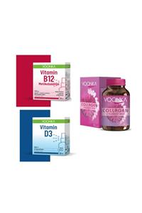 Voonka Collagen Hyaluronic Acid Kolajen 32 Tablet + Vi tami n B12 Meti lkobalami n 20 Ml+vitamin D3 20 Ml