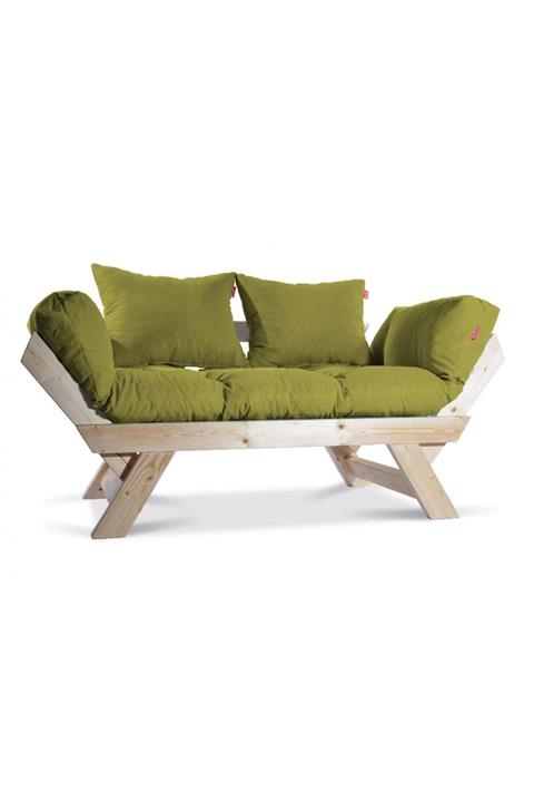 Mobildeco Doğal Yeşil Kombin Wood Ahşap Iki Kişilik Kanepe