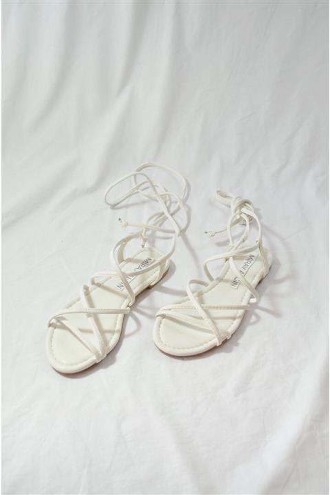 MA SHOES Kadın Beyaz Bilekten Bağlamalı Ella Sandalet