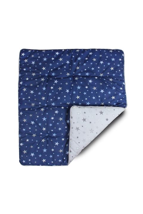 MiniMisi Oyun Halısı Çift Yüz Mavi - Gri Kalın Puf Oyun Matı 120 X 105 Cm